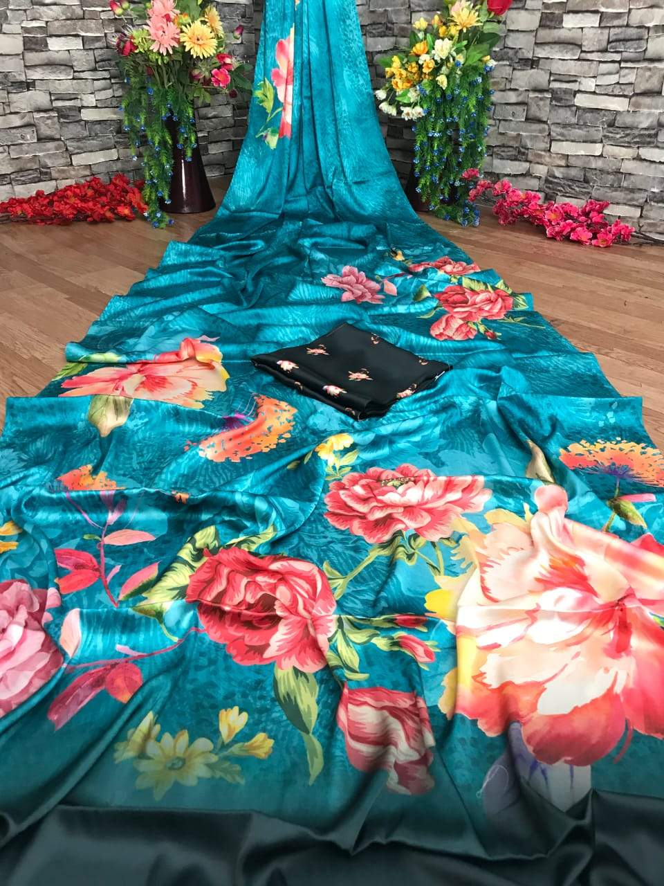 Heavy beautiful digital printed Satin Silk saree DS1028