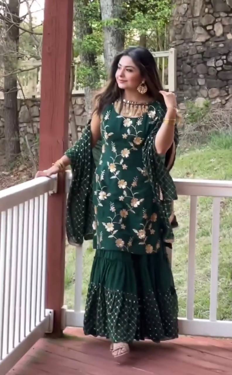 Green Colored New Designer Party Wear Look Sharara KF-3039