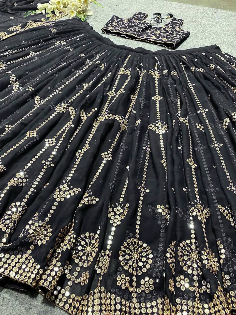 BLACK Georgette Sequence Work Party Wear Lehengacholi Kf-3073