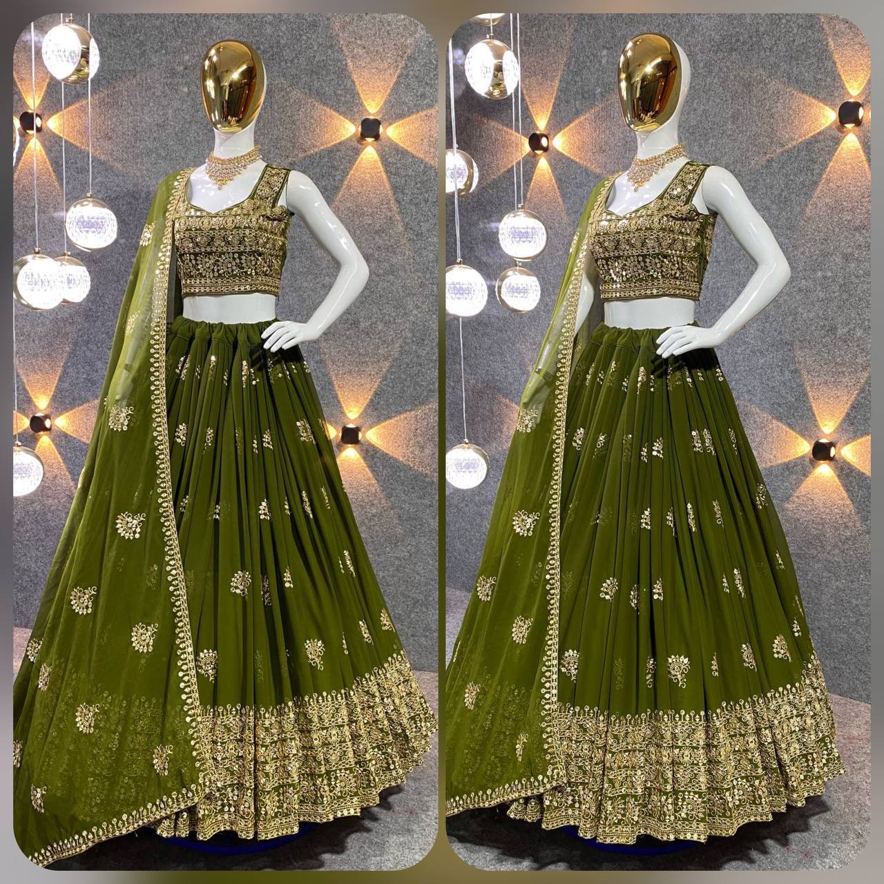 PRESENT THREE COLORED  SEQUINS WORK LEHENGA CHOLI KF-159