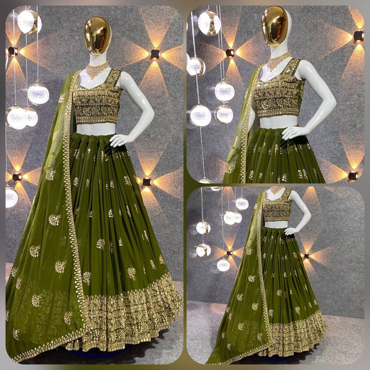 PRESENT THREE COLORED  SEQUINS WORK LEHENGA CHOLI KF-159