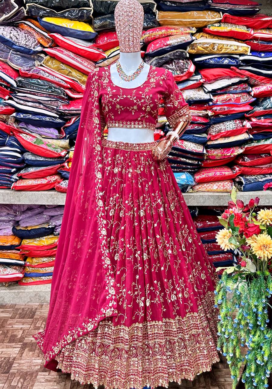 Maroon Colored  Party Wear Lehenga Choli With Embroidery Work KF-3028