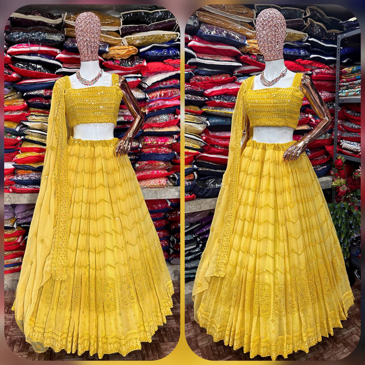 Lemon  Color Georgette Sequence Work Party Wear Lehenga choli KF-3031