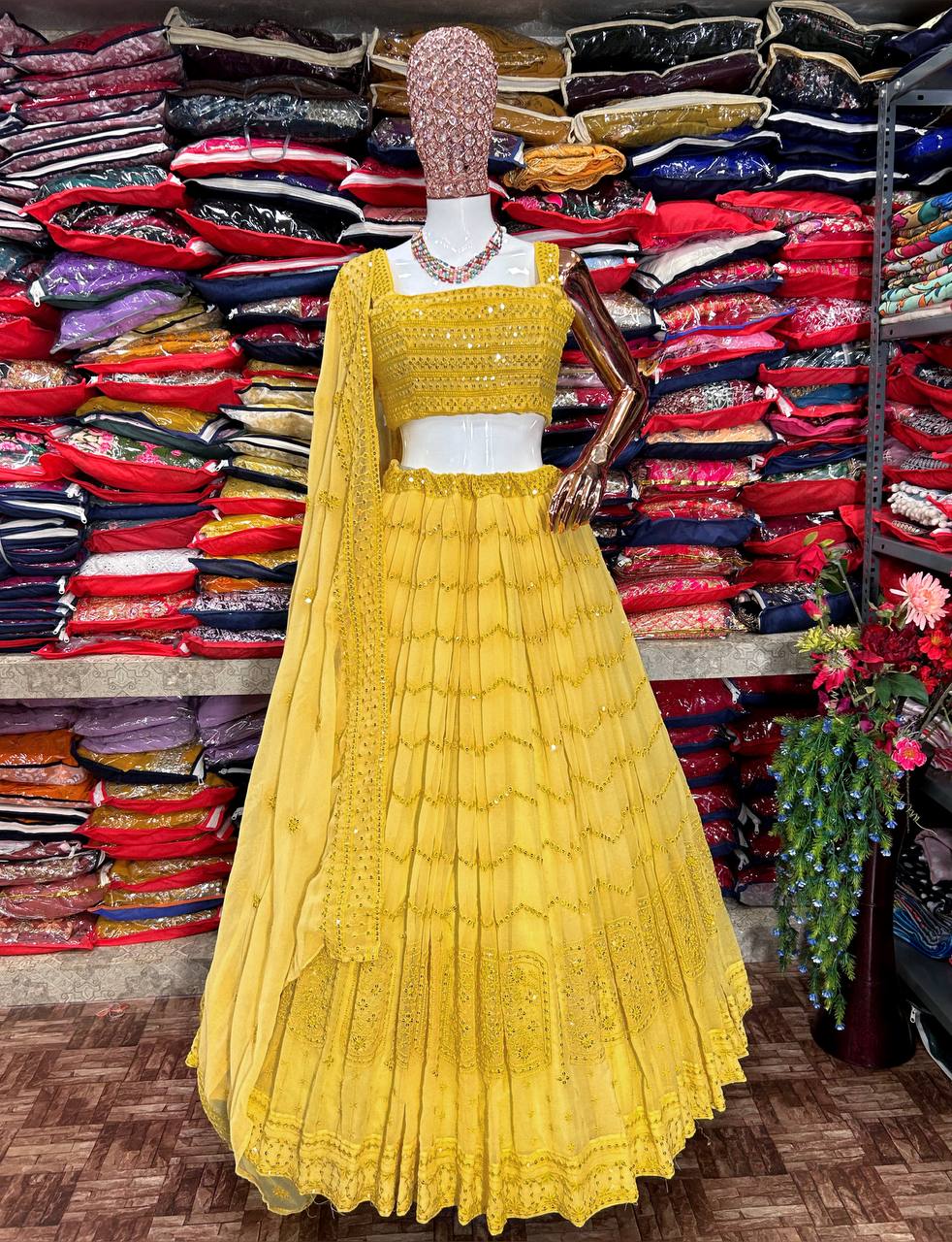 Lemon  Color Georgette Sequence Work Party Wear Lehenga choli KF-3031