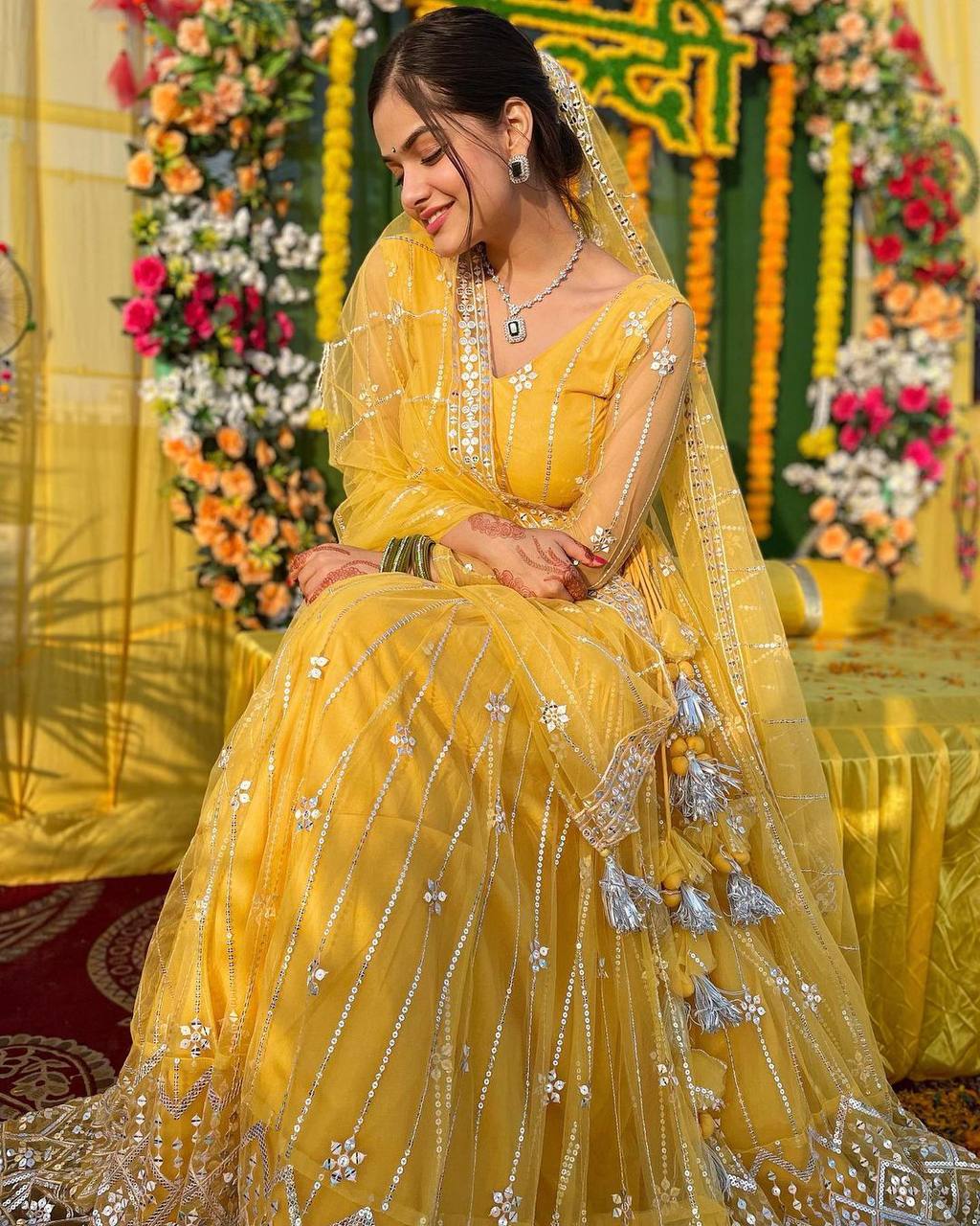 YELLOW NET LEHENGA CHOLI SET KF-3010