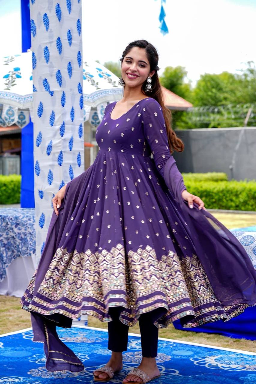 Purple  EMBROIDERED GEORGETTE ANARKALI SUIT SET KF-3057