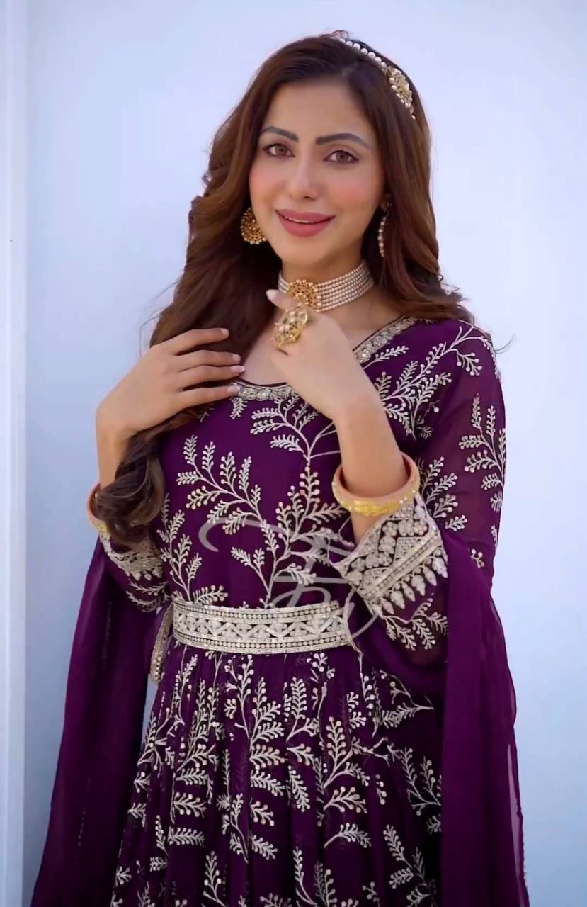 Purple  EMBROIDERED GEORGETTE ANARKALI SUIT SET KF-3034