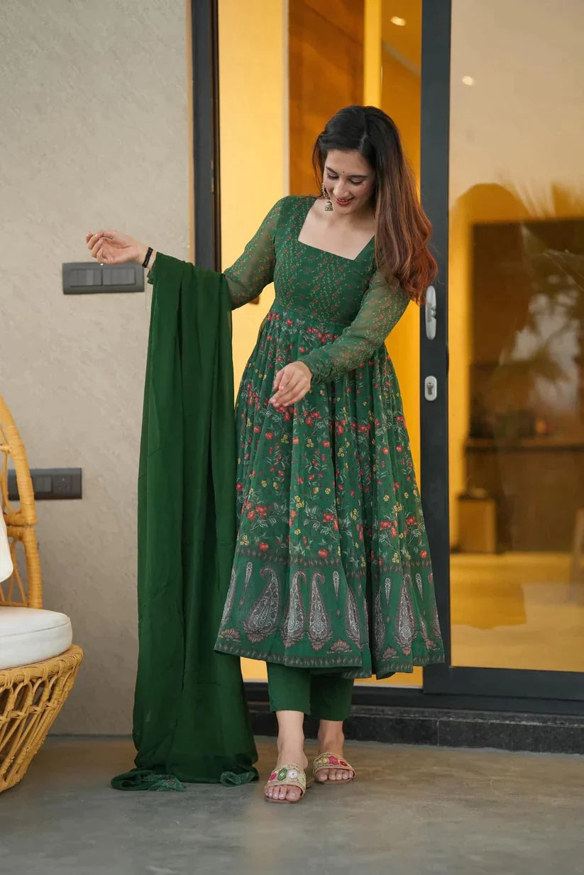 SPARKLING GREEN ANARKALI SUIT SET