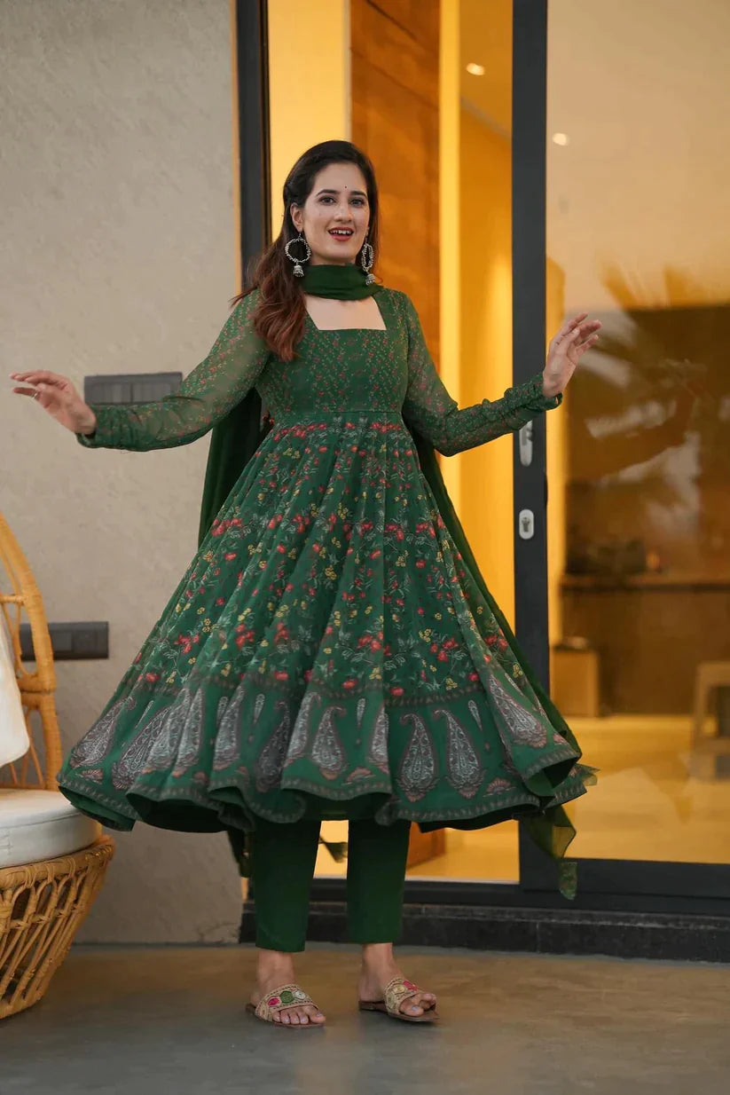 SPARKLING GREEN ANARKALI SUIT SET