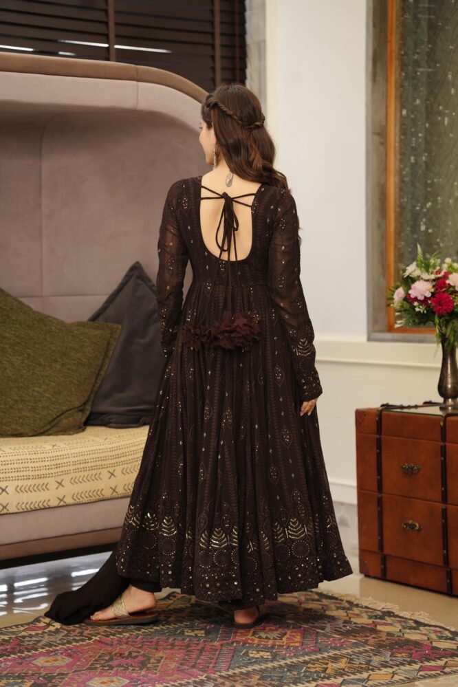 BLACK EMBROIDERED GEORGETTE ANARKALI SUIT SET