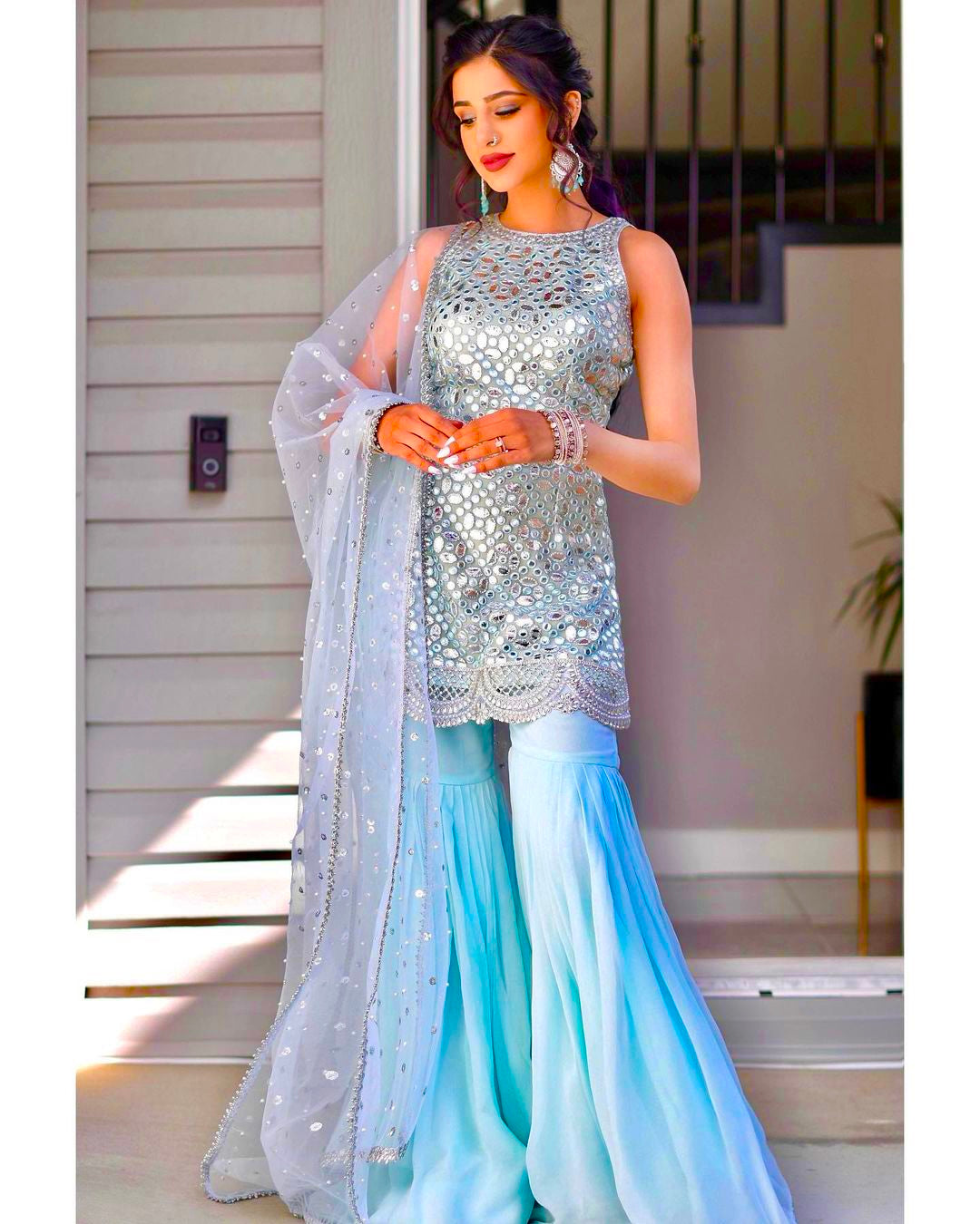 New Designer Party Wear Look Top , Sharara Plazzo and Dupatta  MF-343