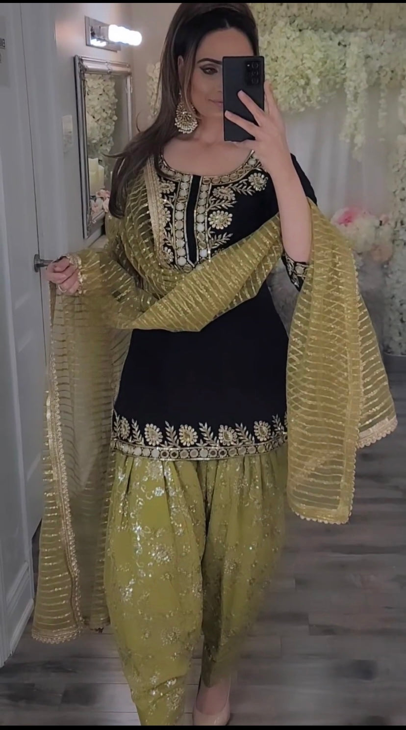 New Designer Party Wear Look Top ,Dhoti Salwar and Dupatta  NF-1096