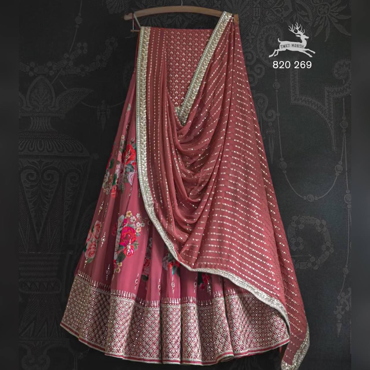 Pink Colored Digital Print Embroidered Party Wear Silk Lehenga choli SD 551