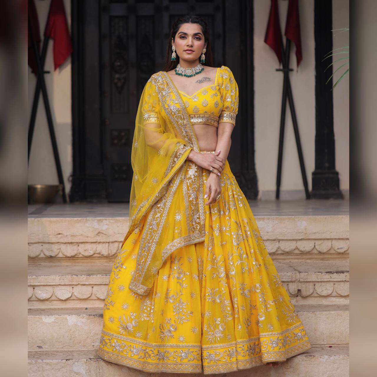 Yellow colour Embroidered Party Wear Lehengacholi SD 1065