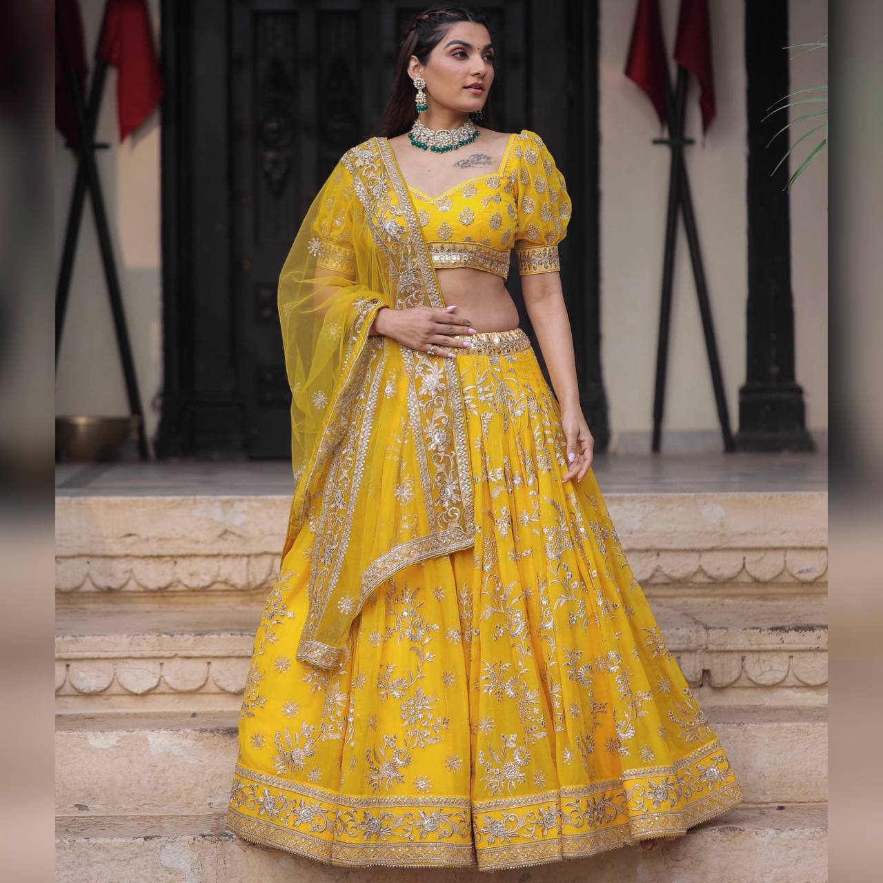 Yellow colour Embroidered Party Wear Lehengacholi SD 1065