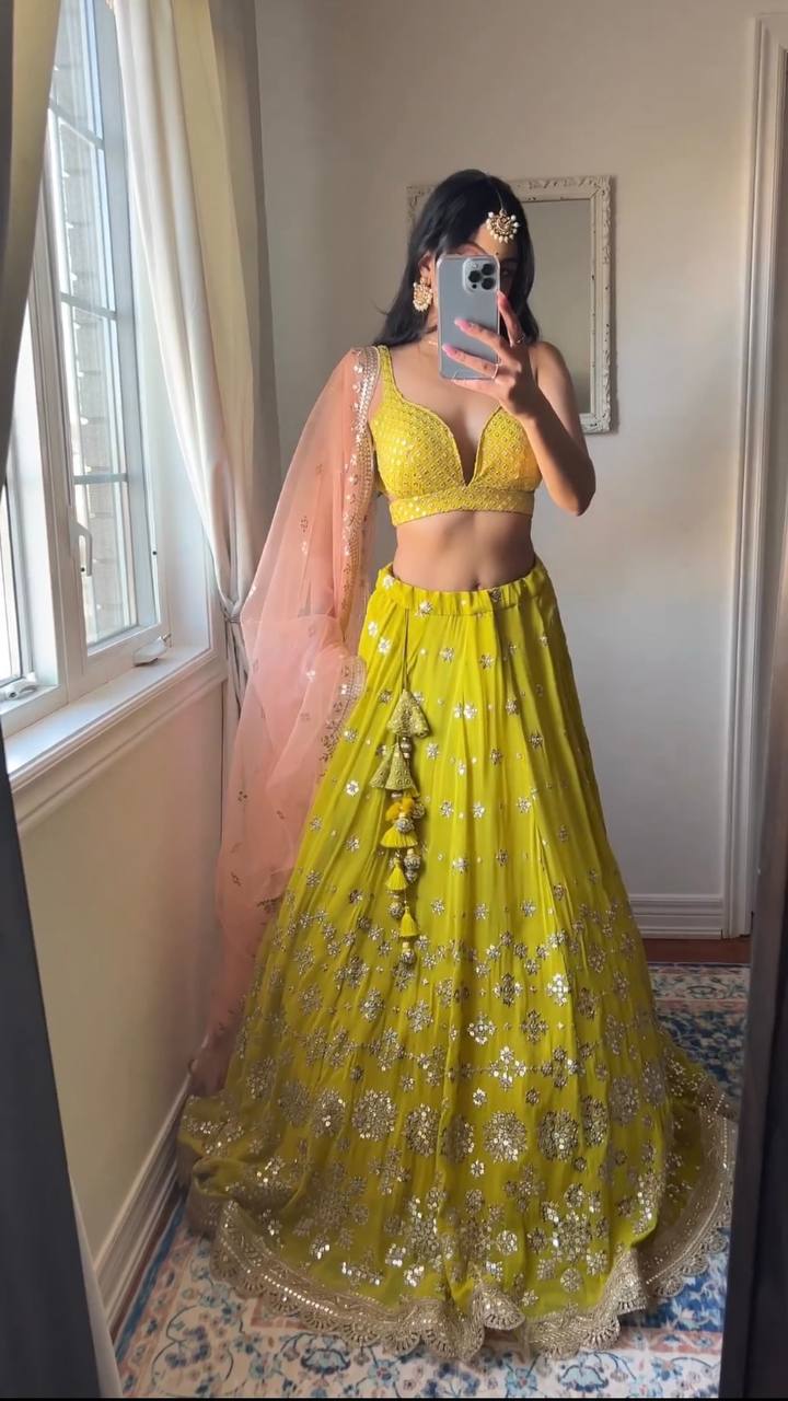 Yellow  Colour Embroidered Party Wear Lehenga Choli SD 221