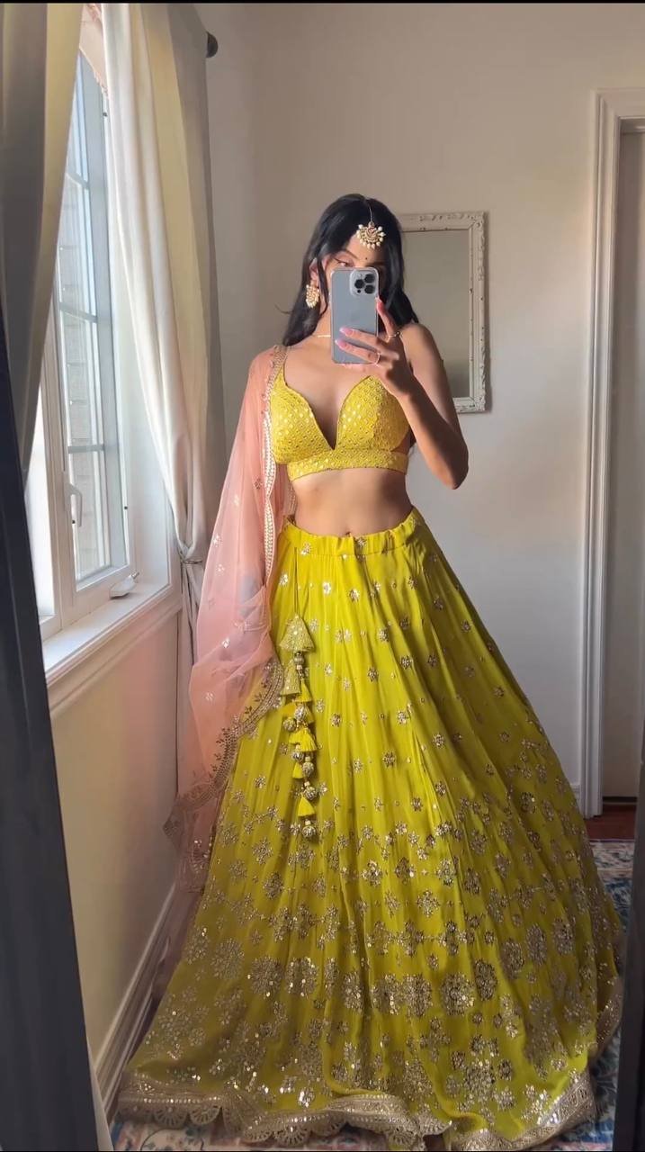 Yellow  Colour Embroidered Party Wear Lehenga Choli SD 221