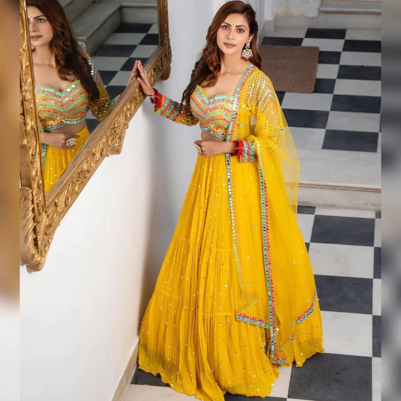 Yellow colour  Embroidered Party Wear  Lehenga choli SD 223