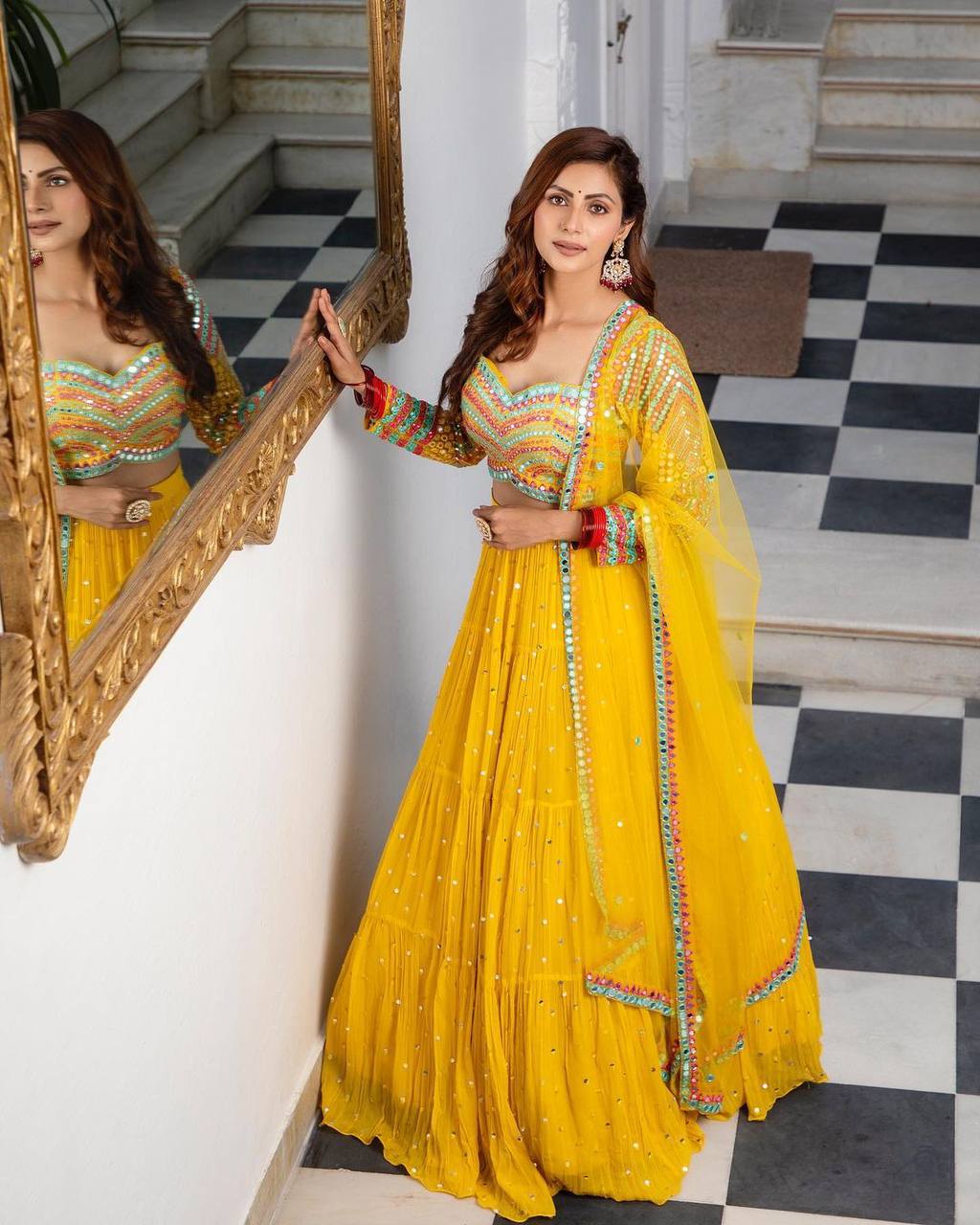 Yellow colour  Embroidered Party Wear  Lehenga choli SD 223