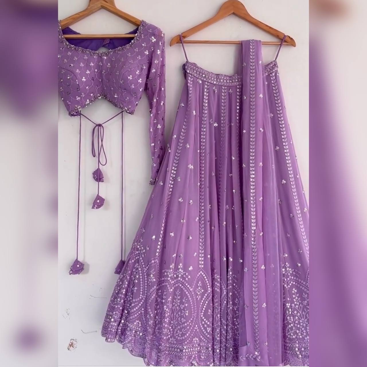 Purple Georgette Sequence Work Party Wear Lehengacholi KF- 170