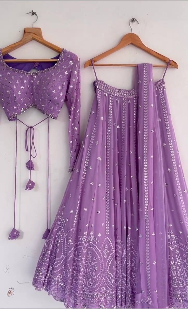 Purple Georgette Sequence Work Party Wear Lehengacholi KF- 170