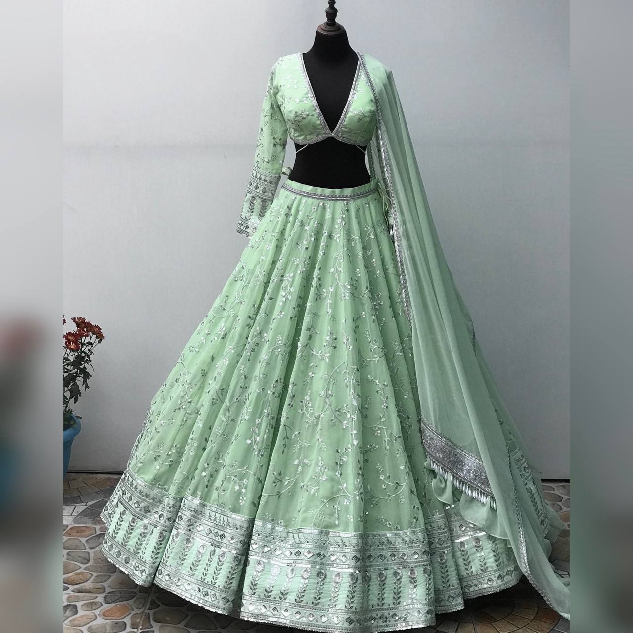 Georgette Sequence Work Party Wear Lehengacholi SD 1054