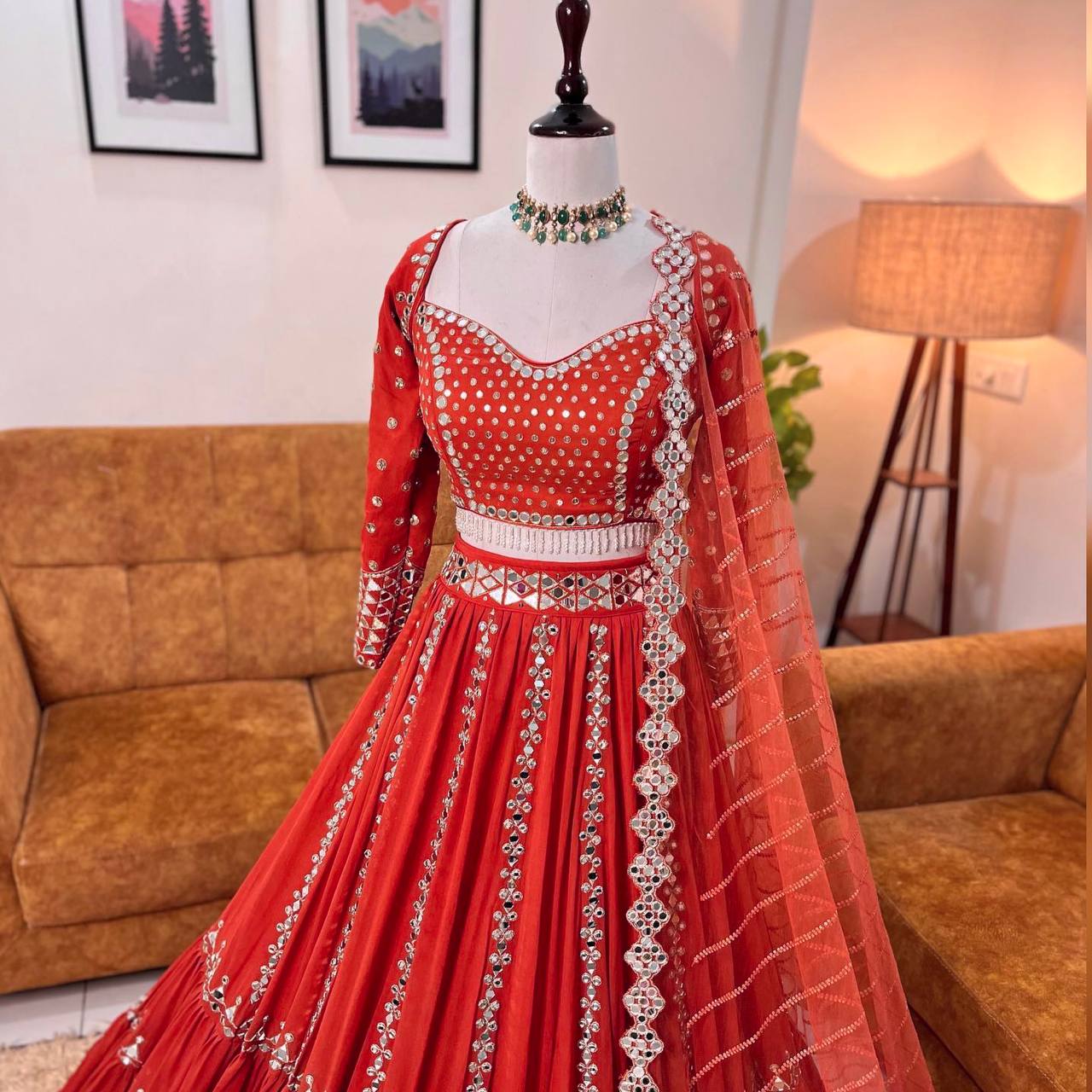 Orange Colour Embroidered Party Wear Lehenga choli SD 1051