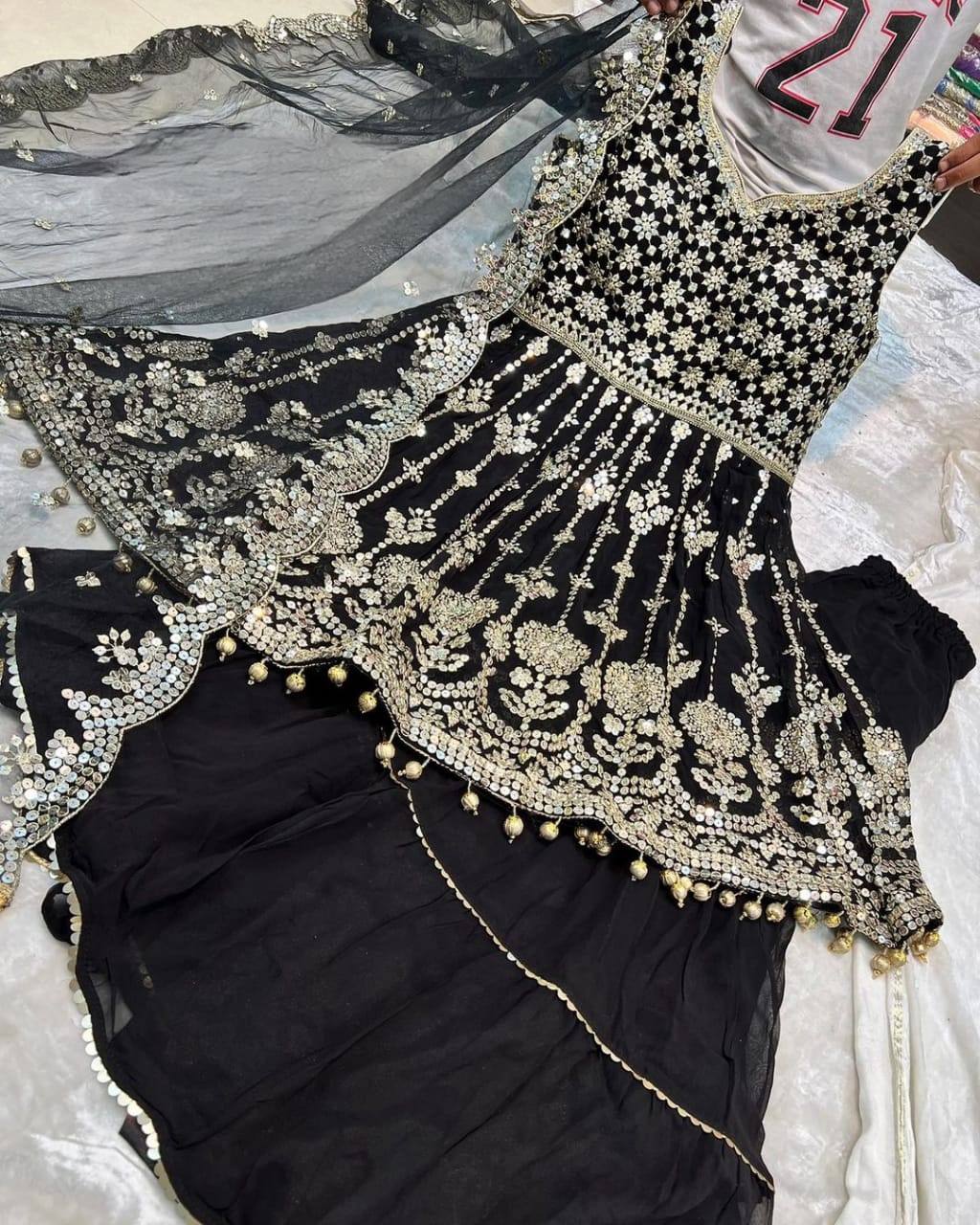 BALCK Colored New Designer Party Wear Look Sharara MF-206