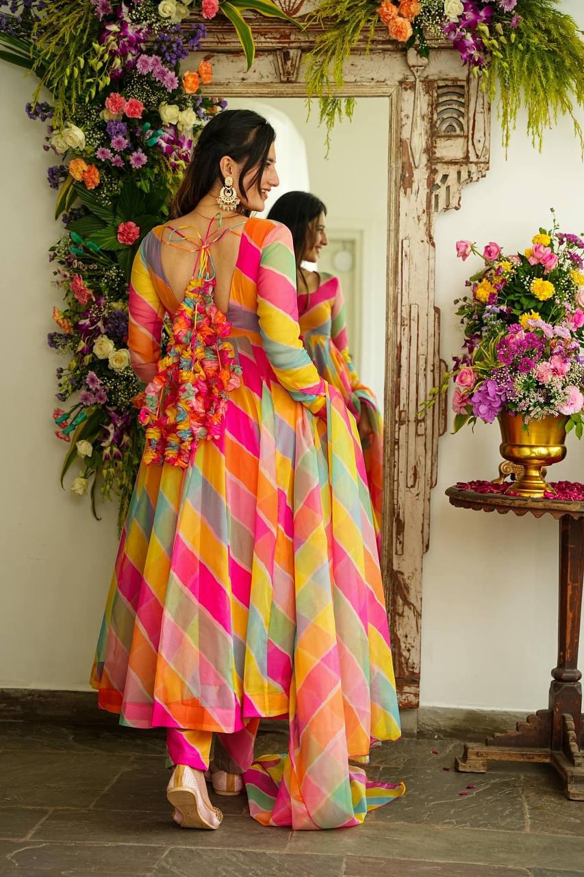 MULTICOLOR ORGANZA ANARKALI SUIT SET SD 1157